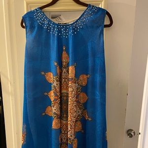 printed dress with rhinestone accents